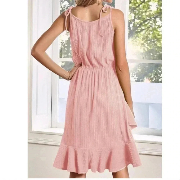 🆕Blush-Pink Tie-Strap Tulip-Hem Blouson Dress S🆕 - Picture 2 of 13